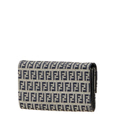 フェンディ ズッカ 長財布 グレー ネイビー キャンバス レザー レディース FENDI 【中古】